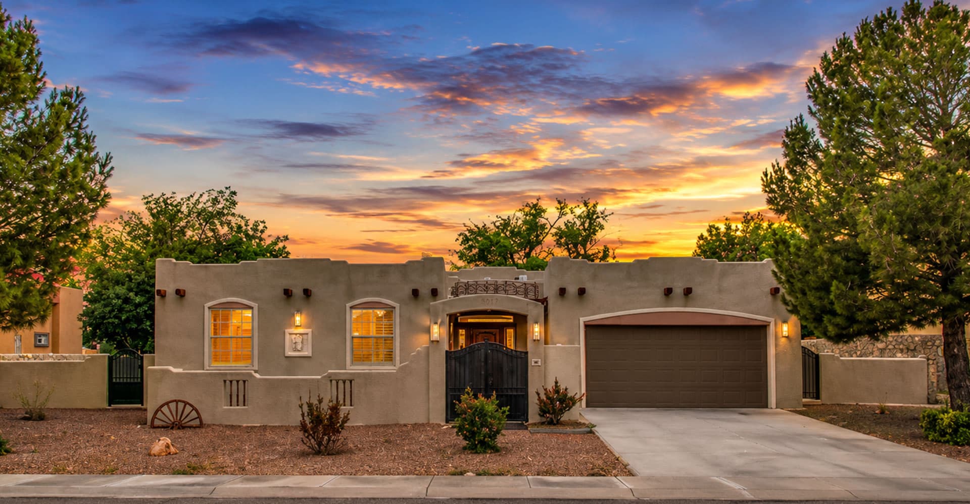 Southwest-style home in West El Paso at sunset